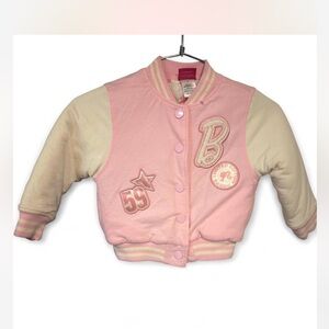 Barbie Pink limited edition Cream Varsity Jacket for Kids with Patch Details